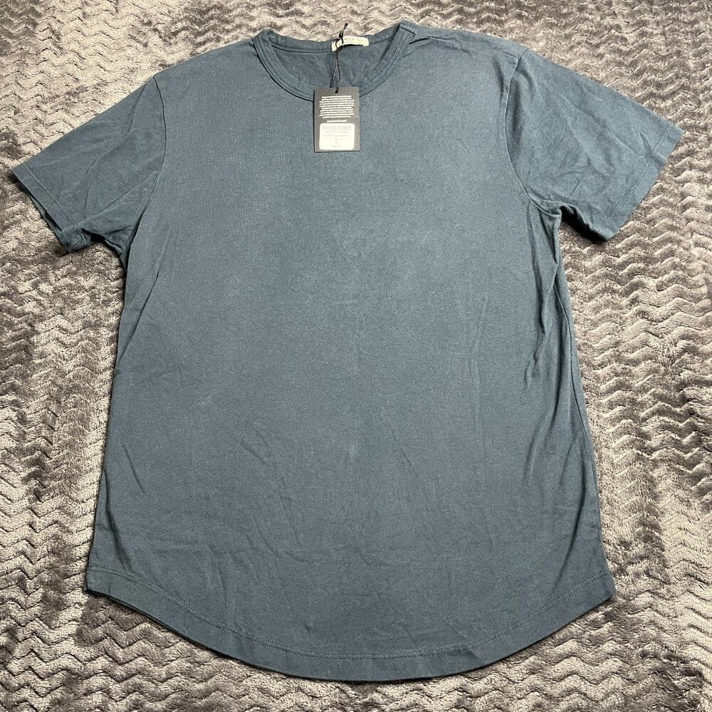 Buck Mason Curved Hem Pima Cotton Crew Tee Shirt Mens size Small Ink Blue NWT